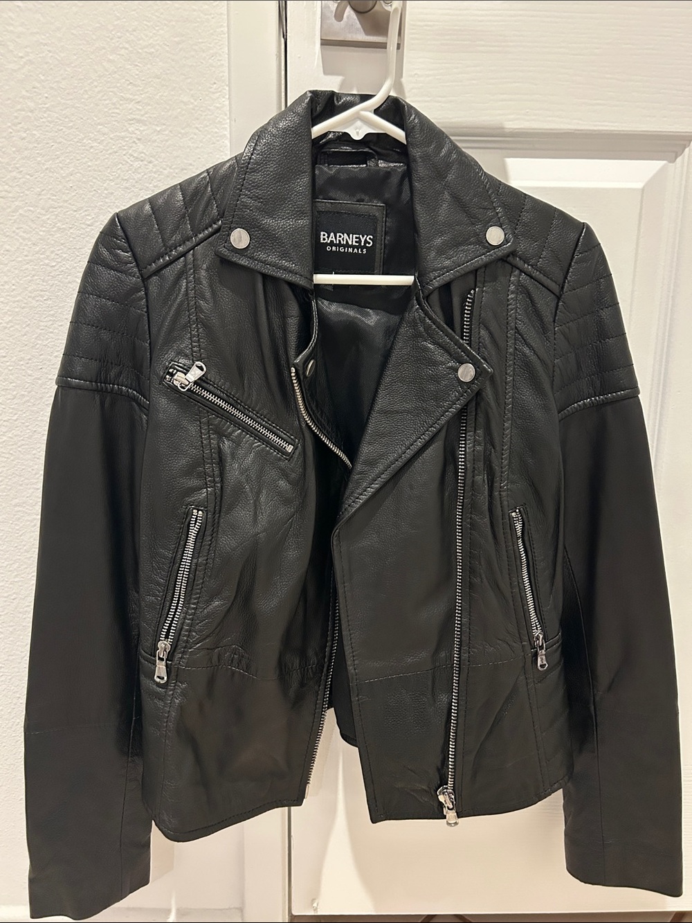 Barneys New York Black Quilted Leather Moto Jacket